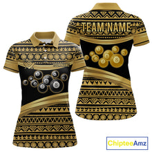 Load image into Gallery viewer, Gold Tribal 8 Ball Pool Shirts Women Billiard Polo &amp; 1/4 Zip Shirt Custom Pool Billiard Team Jerseys NYN2971