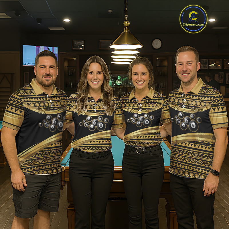 Gold Tribal 8 Ball Pool Shirts Women Billiard Polo & 1/4 Zip Shirt Custom Pool Billiard Team Jerseys NYN2971