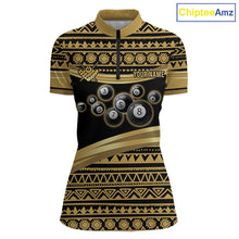 Load image into Gallery viewer, Gold Tribal 8 Ball Pool Shirts Women Billiard Polo &amp; 1/4 Zip Shirt Custom Pool Billiard Team Jerseys NYN2971
