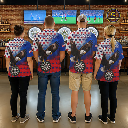 Custom Grunge Patriotic Darts Jersey For Men Red, Blue And White American Flag Eagle Dart Shirt NYN3368