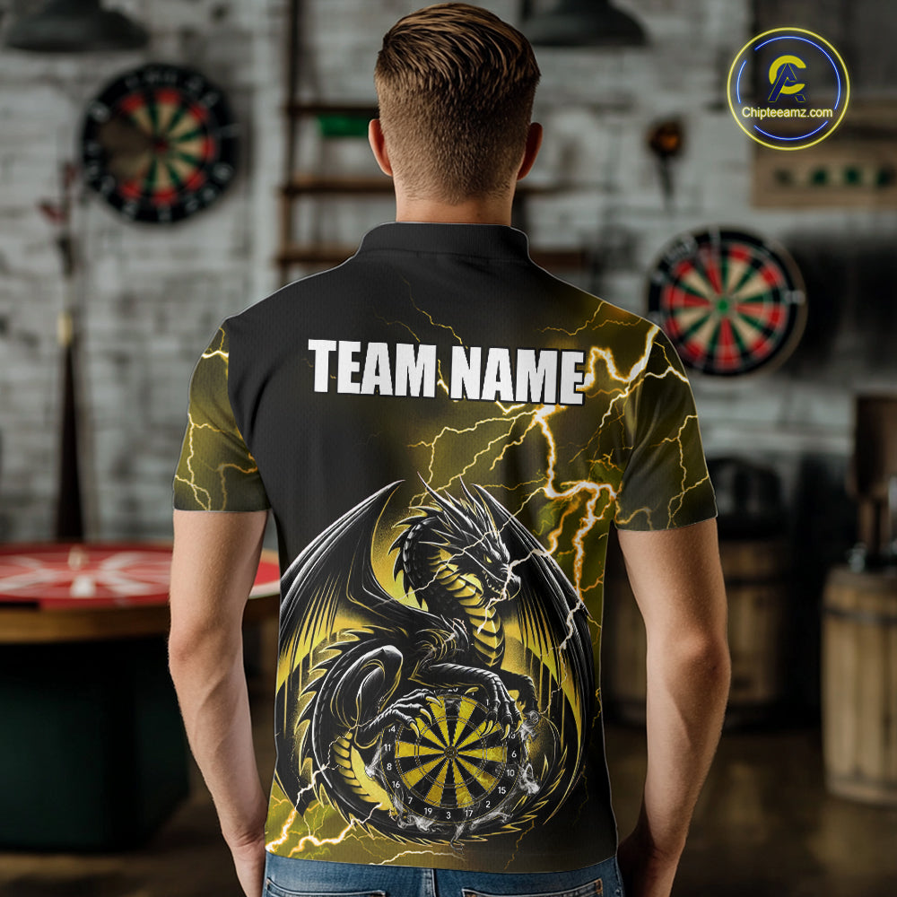 Personalized Men Dragon Dart Polo 1/4-Zip Shirt Custom Name Team Thunder Dragon Dart Jersey | Yellow NYN3369