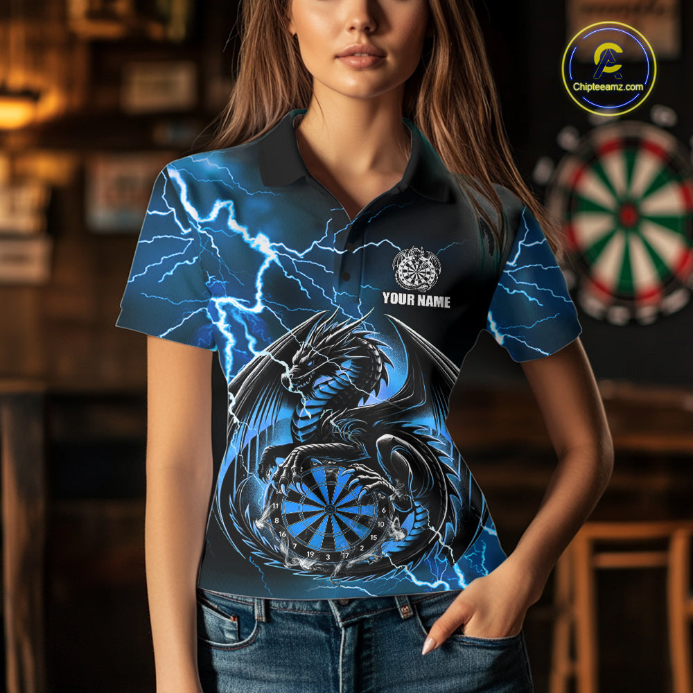 Personalized Women Dragon Dart Polo 1/4-Zip Shirt Custom Name Team Thunder Dragon Dart Jersey | Blue NYN3370