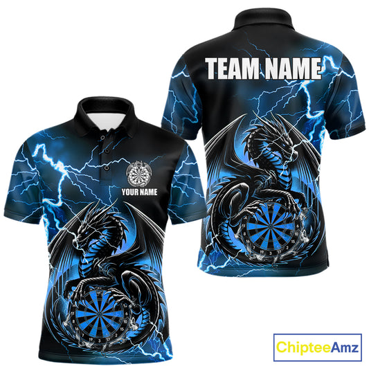 Personalized blue thunder dragon dart polo shirt for men custom team jersey
