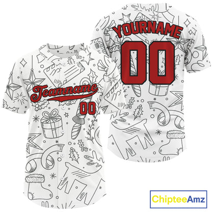 Custom White Christmas Baseball Jersey For Men Funny Xmas Baseball Tournament Jersey NYN1285