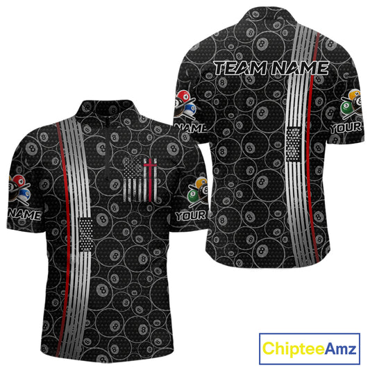 Cross US Flag 8 Ball Men's Billiard Shirts Personalized Patriotic Billiard Team Shirts NYN2322