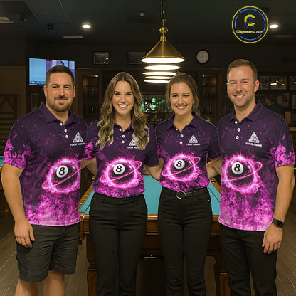 Custom Pink Flaming 8 Ball Light Women's Billiard Shirts Personalized Billiard Attire Gifts NYN2325