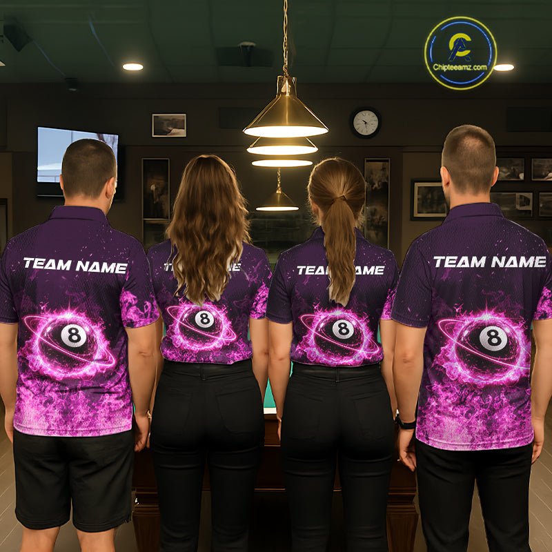 Custom Pink Flaming 8 Ball Light Women's Billiard Shirts Personalized Billiard Attire Gifts NYN2325