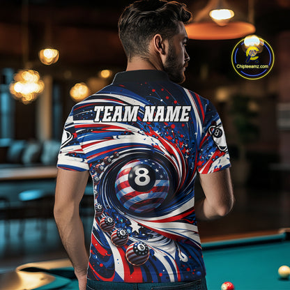 Custom US Flag Pool 8 Ball Billiard Shirt For Men Personalized Patriotic Ball Billiard Attire NYN2591