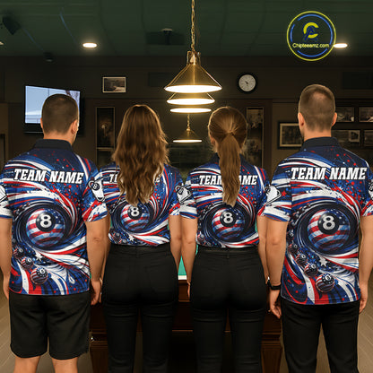 Custom US Flag Pool 8 Ball Billiard Shirt For Men Personalized Patriotic Ball Billiard Attire NYN2591