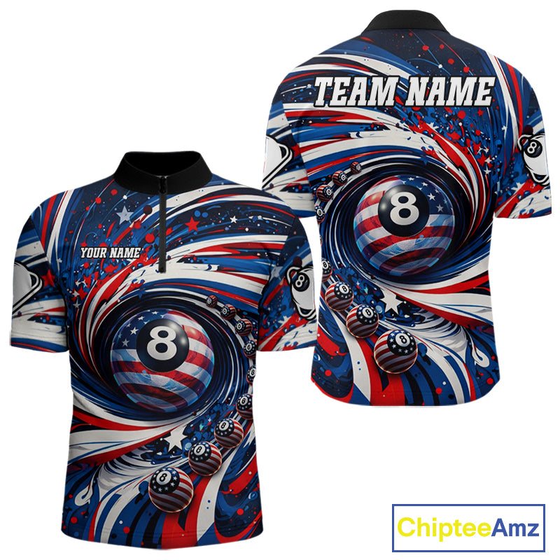 Custom US Flag Pool 8 Ball Billiard Shirt For Men Personalized Patriotic Ball Billiard Attire NYN2591