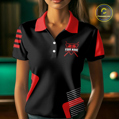 Black & Red Skull Pool 8 Ball Women Billiard Polo & 1/4-Zip Shirt Personalized Ball Billiard Attire NYN2593