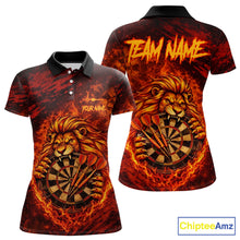 Load image into Gallery viewer, Lion Fire Flame Dartboard &amp; Arrow Women Darts Polo Shirt Personalized Red Grunge Darts Jerseys NYN2599