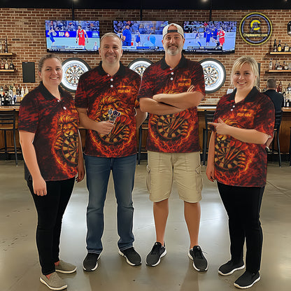 Lion Fire Flame Dartboard & Arrow Men Darts Polo Shirt Personalized Red Grunge Darts Jerseys NYN2599