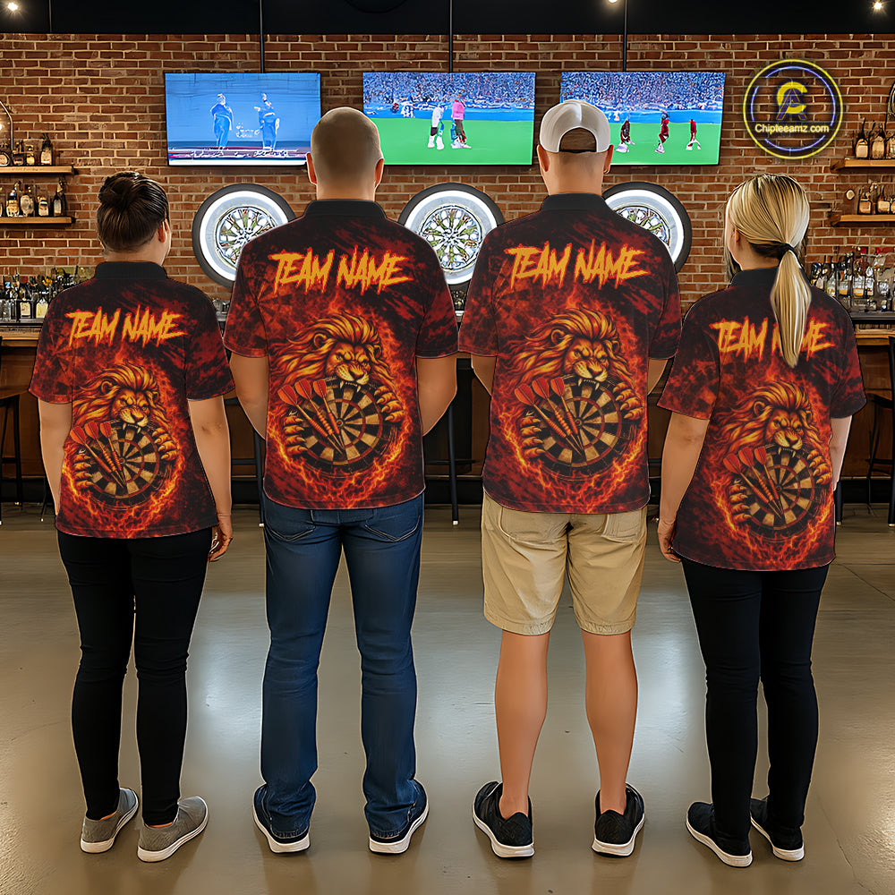Lion Fire Flame Dartboard & Arrow Men Darts Polo Shirt Personalized Red Grunge Darts Jerseys NYN2599
