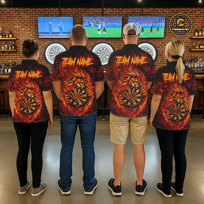Lion Fire Flame Dartboard & Arrow Men Darts Polo Shirt Personalized Red Grunge Darts Jerseys NYN2599