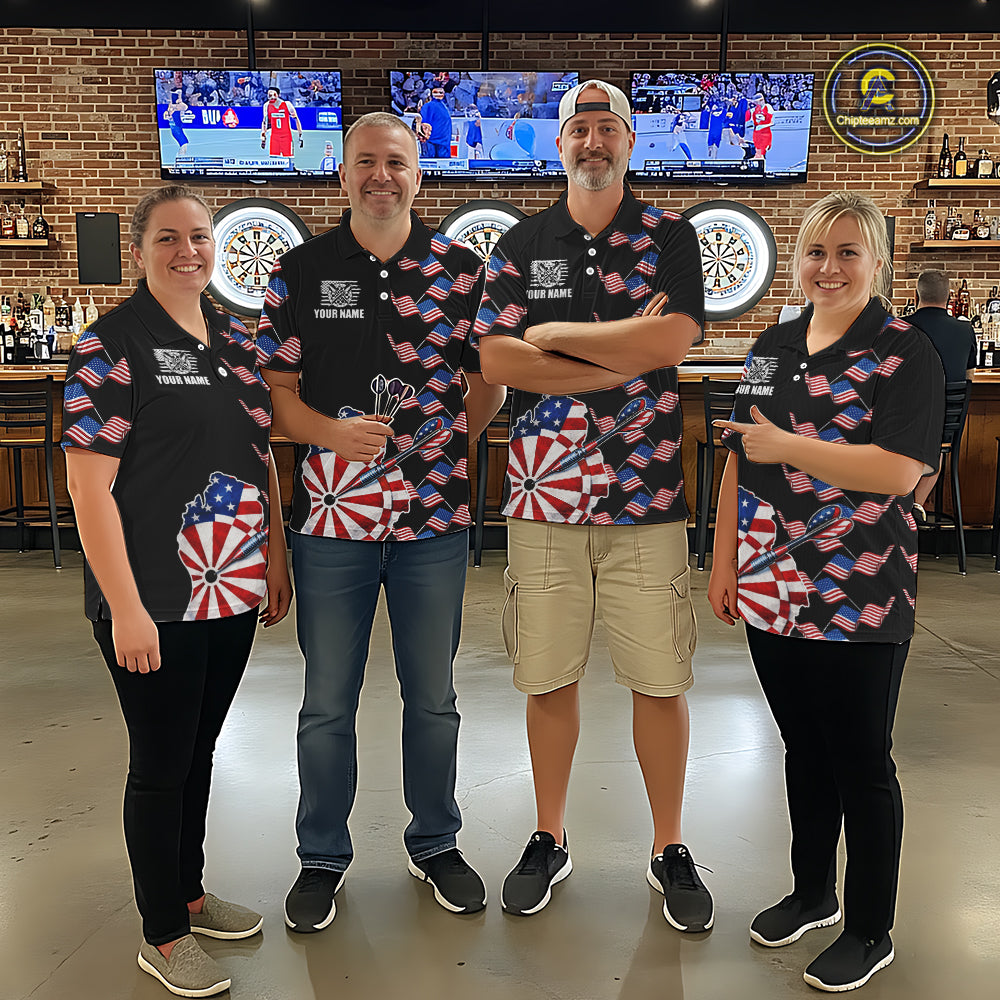Custom American Flag Pattern Dartboard Darts Polo Shirts For Women Patriotic Darts Team Jerseys NYN2756