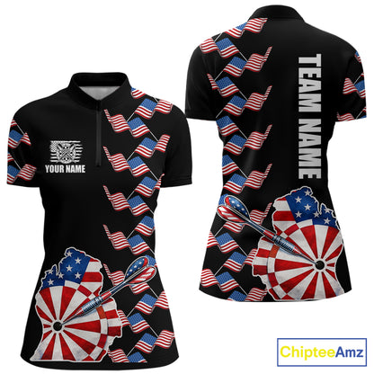 Custom American Flag Pattern Dartboard Darts Quarter-Zip Shirts For Women Patriotic Darts Team Jerseys NYN2756