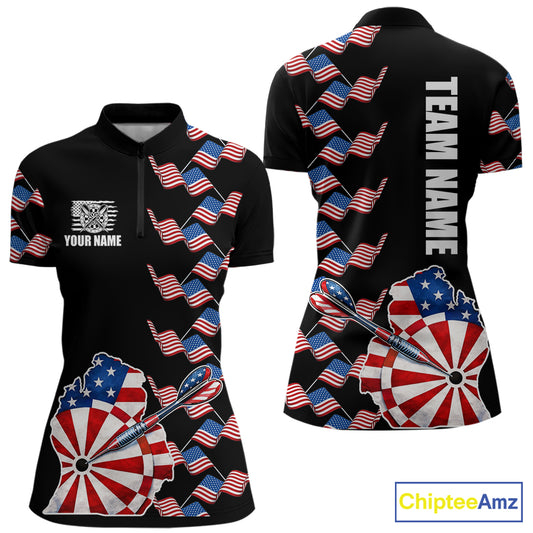 Custom American Flag Pattern Dartboard Darts Quarter-Zip Shirts For Women Patriotic Darts Team Jerseys NYN2756