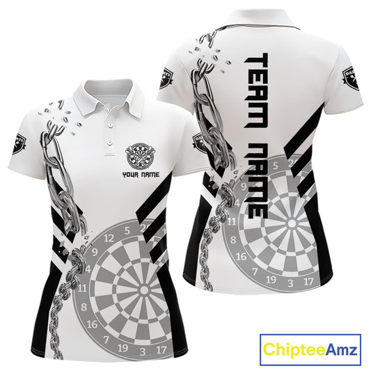 Silver Chains White And Black Dartboards Dart Shirts For Women, Dart Team Jerseys NYN0054