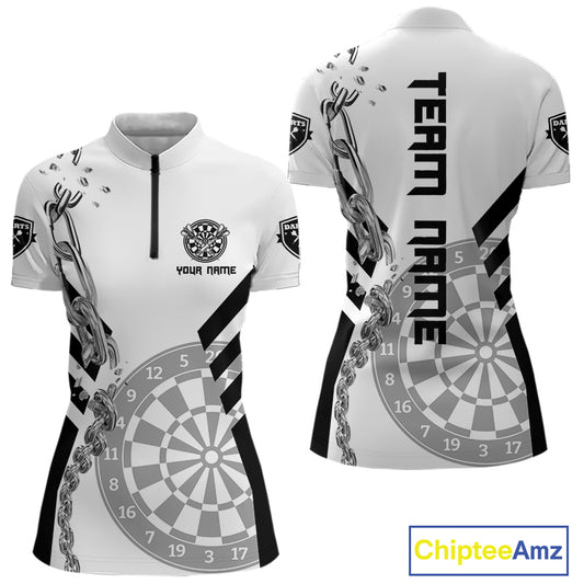 Silver Chains White And Black Dartboards Dart Shirts For Women, Dart Team Jerseys NYN0054