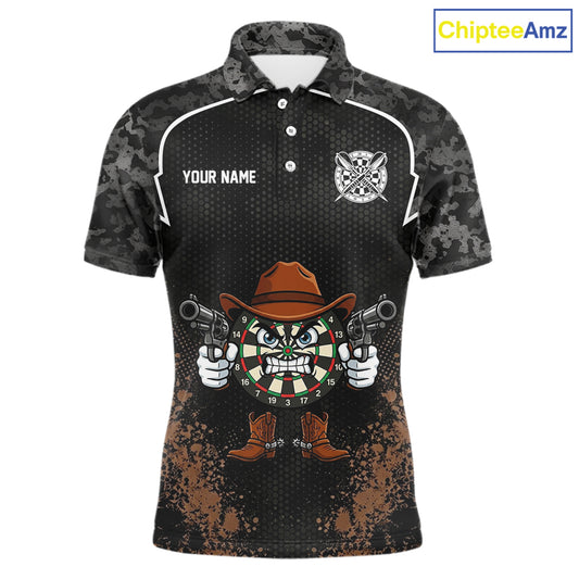 Grunge Brown Funny Dartboard Cowboy Gun Darts Shirt For Men Custom Camouflage Dart Team Jerseys NYN3163