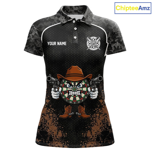 Grunge Brown Funny Dartboard Cowboy Gun Darts Shirt For Women Custom Camouflage Dart Team Jerseys NYN3163