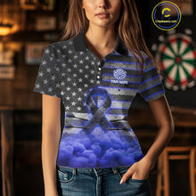 Load image into Gallery viewer, Blue Cloud Ribbon US Flag Dart Arrow Custom Breast Cancer Awareness Darts Women Polo Shirt NYN1817