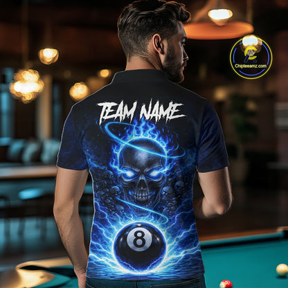 Blue Flames Multi Skull Thunder Pool 8 Ball 3D Billiard Shirt For Men Custom Billiard Team Attire NYN2603