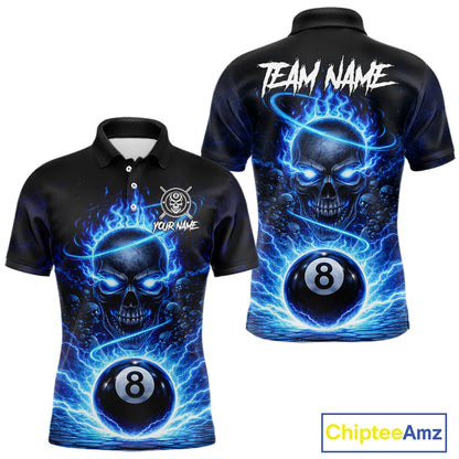 Blue Flames Multi Skull Thunder Pool 8 Ball 3D Billiard Shirt For Men Custom Billiard Team Attire NYN2603