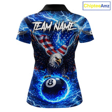 Load image into Gallery viewer, US Flag Eagle Thunder Blue Pool 8 Ball Women Billiard Shirt Custom Patriotic Billiard Team Attire NYN2604