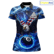 Load image into Gallery viewer, US Flag Eagle Thunder Blue Pool 8 Ball Women Billiard Shirt Custom Patriotic Billiard Team Attire NYN2604