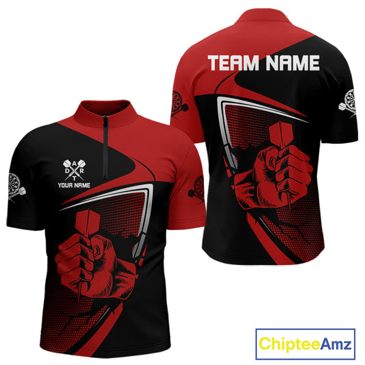 Custom Black And Red Dart Arrows Dart Shirts For Men Outfits Dart Team Jerseys NYN0064