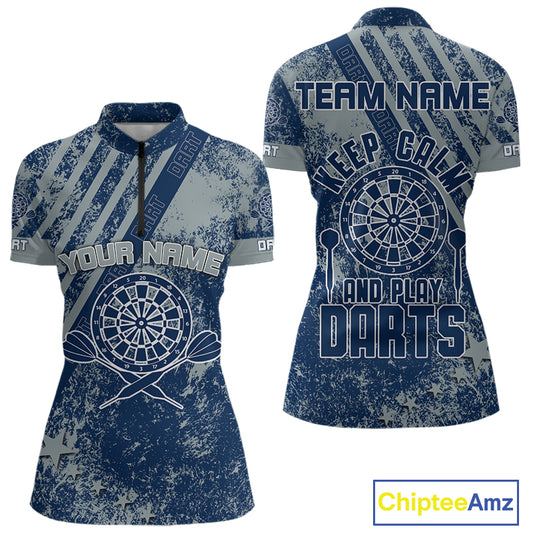 Keep Clam And Plays Dart Custom Blue Grunge Dart Shirts For Women, Dart Team Jerseys NYN0065