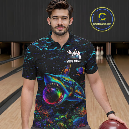 Funny Shark Ocean Neon Bowling  Jerseys For Men Custom Colorful Bowling Shirts Team Attire NYN3169
