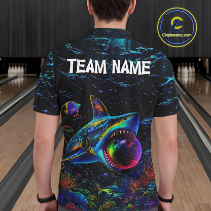 Funny Shark Ocean Neon Bowling  Jerseys For Men Custom Colorful Bowling Shirts Team Attire NYN3169