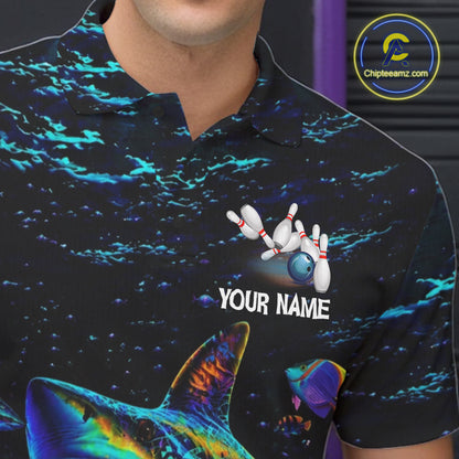 Funny Shark Ocean Neon Bowling  Jerseys For Men Custom Colorful Bowling Shirts Team Attire NYN3169