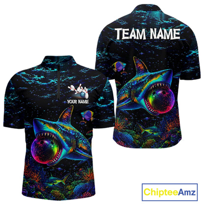 Funny Shark Ocean Neon Bowling  Jerseys For Men Custom Colorful Bowling Shirts Team Attire NYN3169