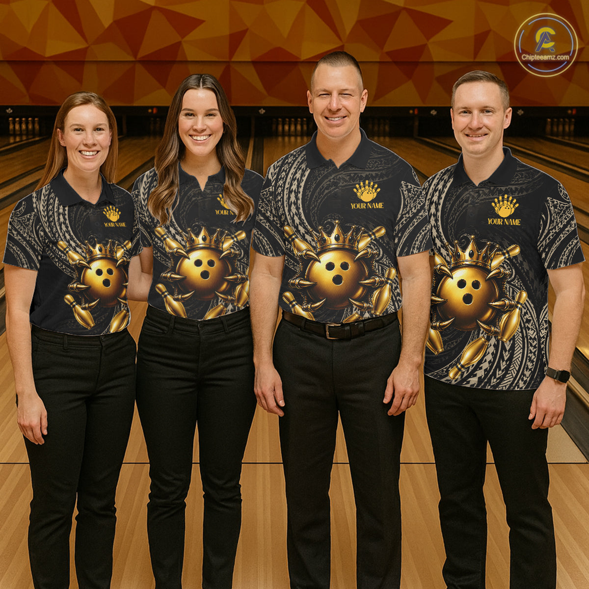 Black And Gold Crown Bowling Ball & Pin Jerseys For Men Custom Claws Skull Bowling Team Attire NYN3170