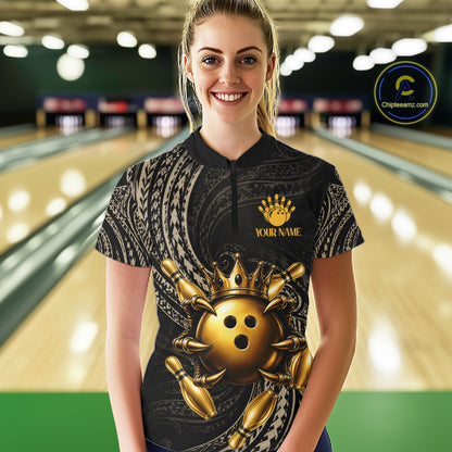 Black And Gold Crown Bowling Ball & Pin Jerseys For Women Custom Claws Skull Bowling Team Attire NYN3170