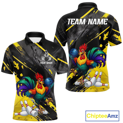 Personalized Colorful Funny Rooster Bowling Shirt For Men Yellow Grunge Bowling Team Jersey NYN3174
