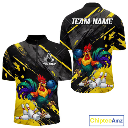 Personalized Colorful Funny Rooster Bowling Shirt For Men Yellow Grunge Bowling Team Jersey NYN3174