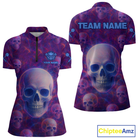 Colorful Lightning Skulls Pattern Darts Shirt For Women - Customizable Name & Team NYN0403