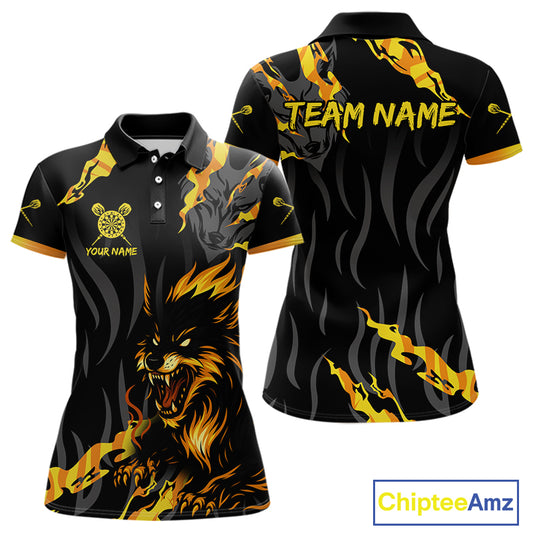 Orange Ferocious Wolf Dart Arrow Funny Darts Shirt For Women - Customizable Name NYN0406
