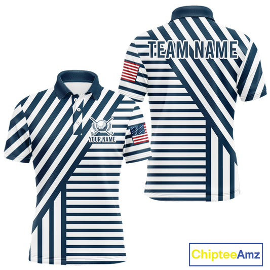 White and blue pinstripe mens golf polo patriotic golf shirt