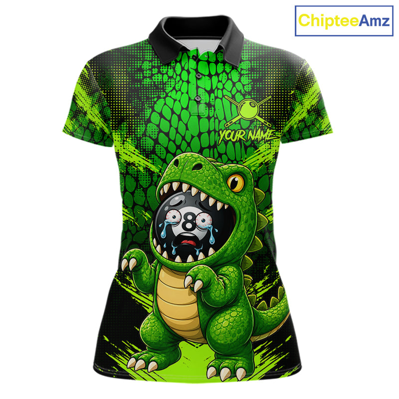Custom Green Paint Alligator Women's Billiard Polo Shirt, Funny Alligator 8 Ball Pool Team Jersey, Personalized Cue Sports Apparel, Wildlife Theme