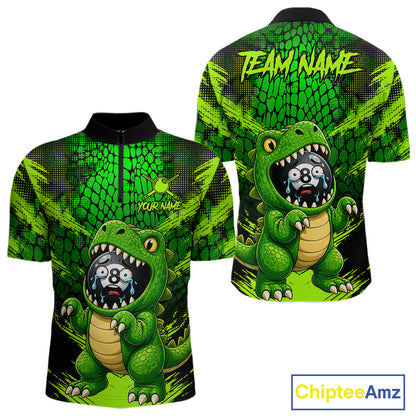 Green Paint Alligator Men's Quarter-Zip Billiard Shirt, Funny Pool League Jersey