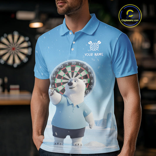 Custom Funny Polar Bear Plays Ice Dart Arrow Darts Polo Shirt For Men, Dart Team Jerseys NYN1819
