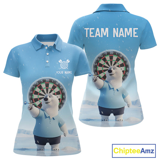 Custom Funny Polar Bear Plays Ice Dart Arrow Darts Polo Shirt For Women, Dart Team Jerseys NYN1819