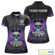 Load image into Gallery viewer, Custom Purple Crown Skull Colorful Dripping Dartboard Women Darts Polo Shirt Dart Jerseys NYN1827