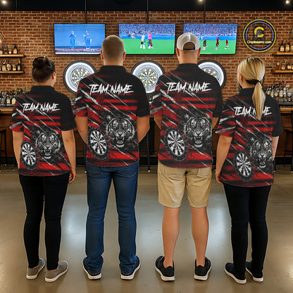 Red Grunge Grey Smoke Tiger Dartboard Custom Dart Quarter-Zip Shirt Men Dart League Jerseys NYN2087